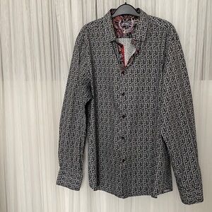 Men's Black and White Patterned Shirt by Enrico Zellinger Paisley Details XL